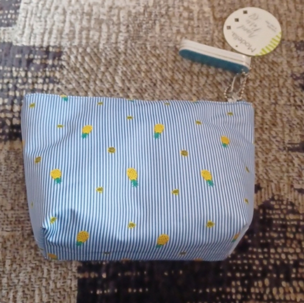 4/$40 New Modella Striped Makeup Bag With Nail Files - Pineapple Design